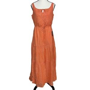 Lulus Womens Sleeveless Maxi Dress Tiered Embroidered Floral Boho Metallic Small